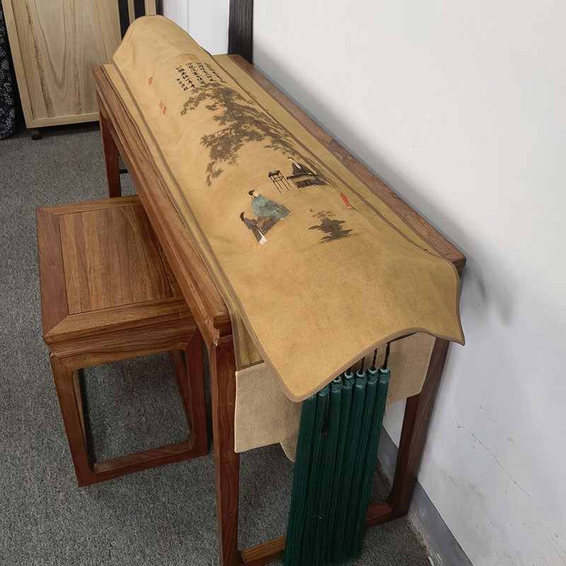古琴桌旗盖布宋徽宗听琴图防尘布桌布双层加厚亚麻布防滑效果好