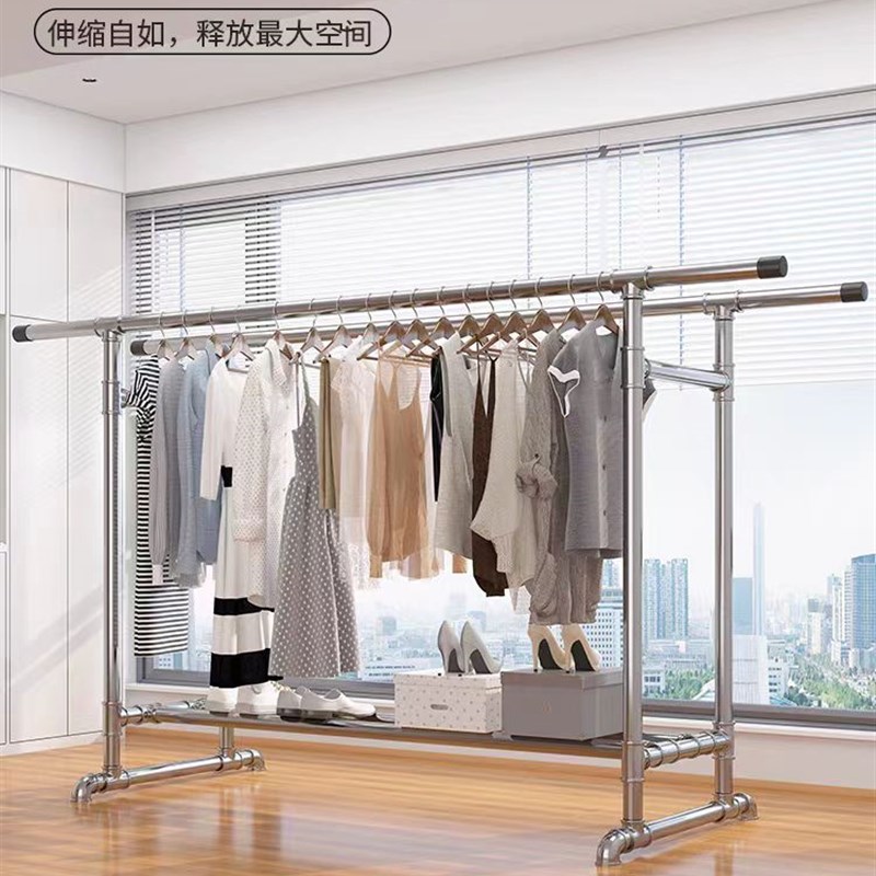 镀锌钢管晾衣架落地家用挂衣简易双杆水管晒被室外凉衣架阳台家用