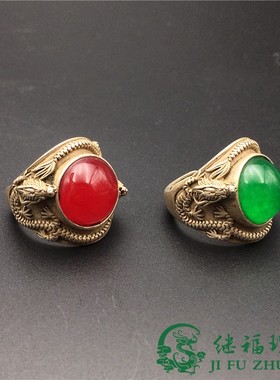 古玩藏银戒指老银手工镶嵌玉石马来玉扳指藏银男女款指环转运戒指