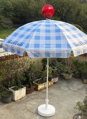 Tag.i绿白色格打子花园太阳伞网红户外拍照卡店OUL铺院装饰遮庭阳