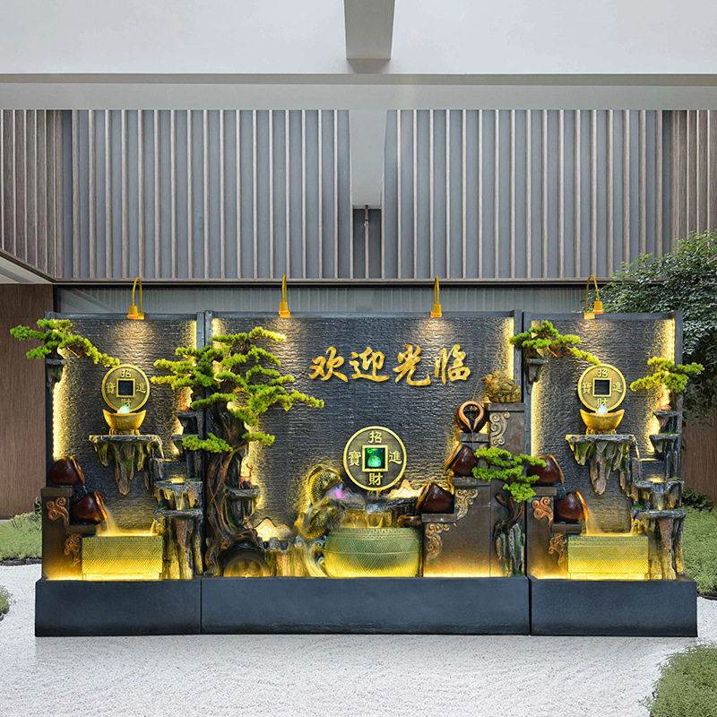 水幕墙流水屏风隔断办公室背景户外庭院假山鱼池造景装饰落地摆件