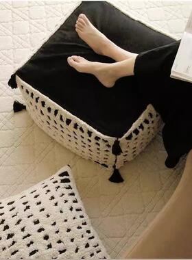 法式立体浮雕绣吊穗坐墩黑白色厅休卧室客蒲团轻奢家用懒人WHK闲