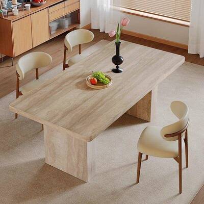 法式复古洞石岩板餐方桌椅组古板合现代家用设计师样房中长PQD形