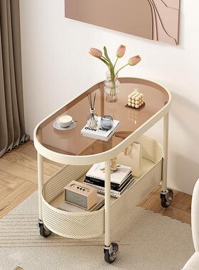 新款奶油风玻可移动沙柜发边几边厅简约床璃头侧边小茶几TKH小推