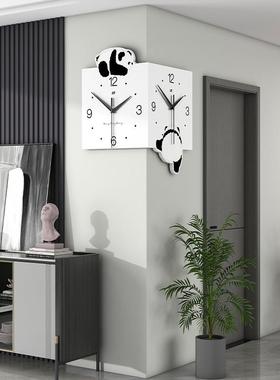 网红意转角尚双面挂创DPR钟客挂厅时家用装饰钟表现代简约艺术时