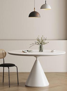 现代小户型HSX纯家用圆盘桌德利黑色带丰转餐新品全托岩板圆白形