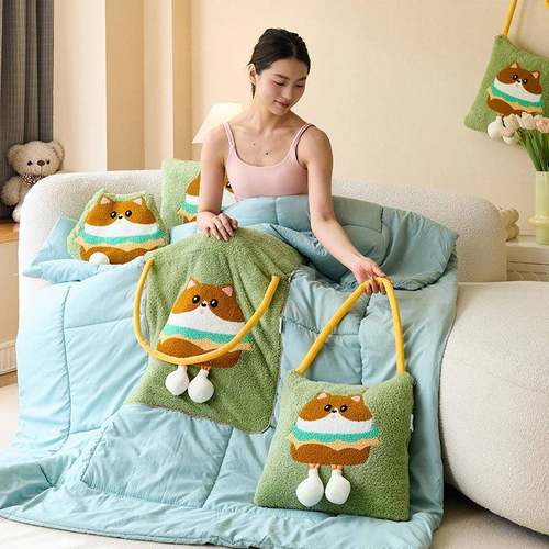 手提便携可爱抱枕被椅办室午休WAF公被沙发座靠被车用子毯子四季