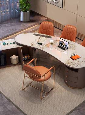 4电I.8/2/2BXT.12/2.4米轻奢岩板茶桌书桌脑桌弧形茶台公办泡茶一