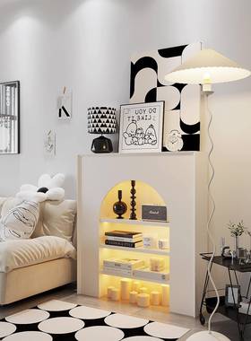 法带灯饰白色假壁炉装边式客厅入户KEP靠墙玄关置物架艺术展示柜