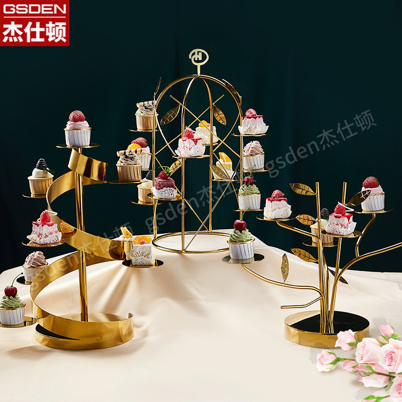 酒店宴会发光不锈钢甜品架