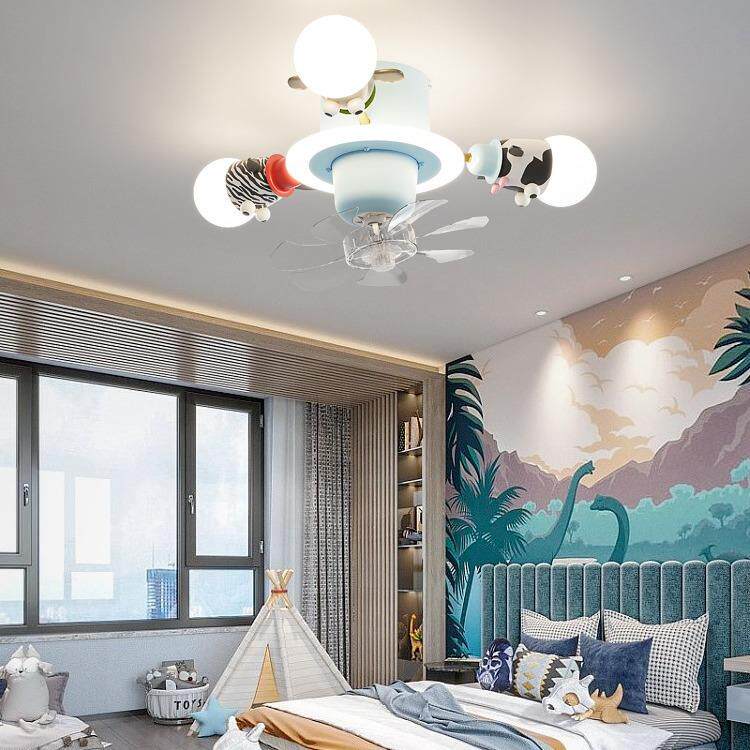 童房风扇灯吸顶卡谱儿通粉色小猫女孩房灯间OCI灯全光护眼静音电