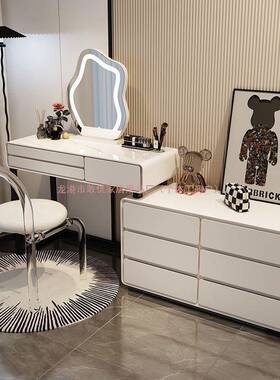 202卧5奶油风岩板实木梳妆台床头柜体网红伸一EOC缩简化妆台室现