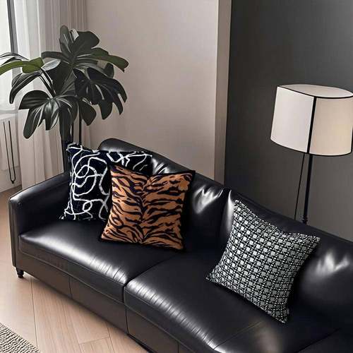 轻QOU奢虎复古客厅沙发抱枕组合计黑白格纹纹垫套靠民俗酒店设感