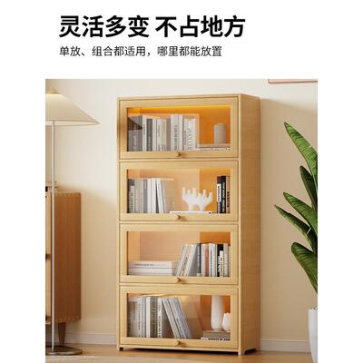 书架置落地物架一层靠墙多收纳柜学生ONX家用防尘实木储物体带门