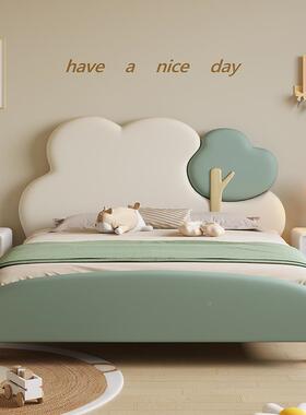 儿童床男孩现代简约软包皮网床1.红5米树叶床1WED.2m人单女孩床实