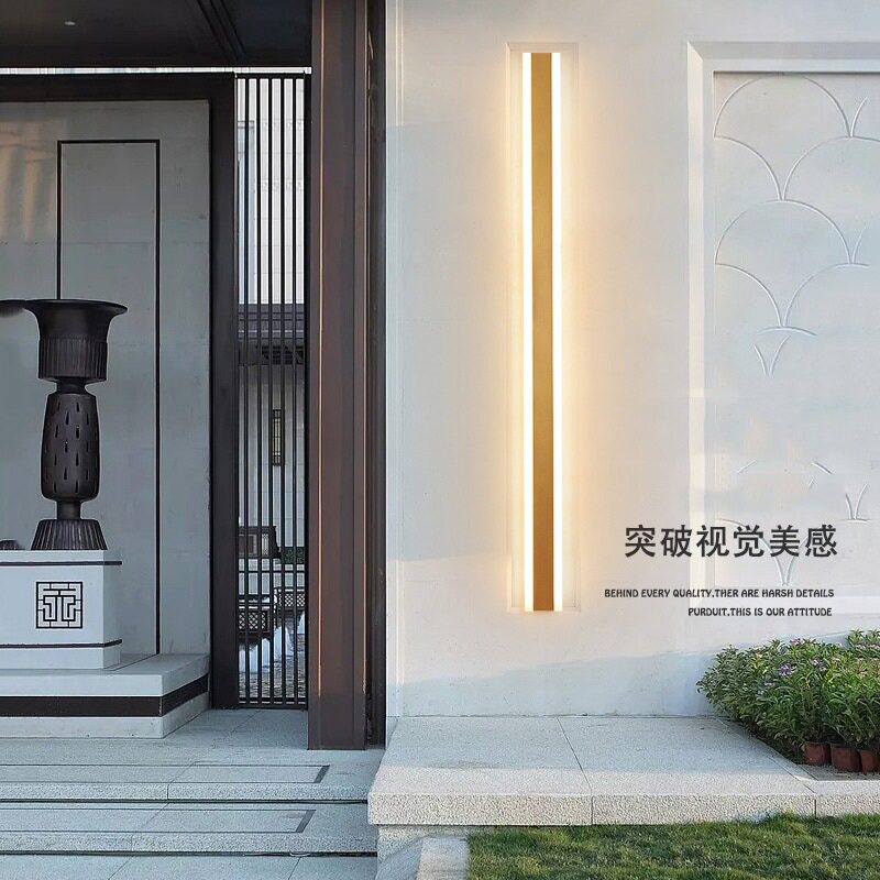 轻奢户外防水金色长条壁灯