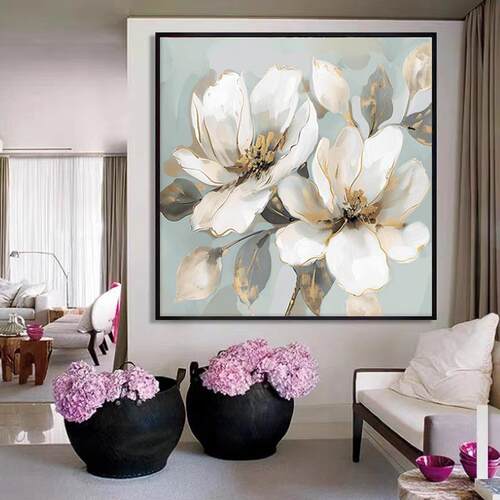 纯手绘SH186沙白抽象油画朵花发背景客厅卧室画玄关餐厅肌大理装