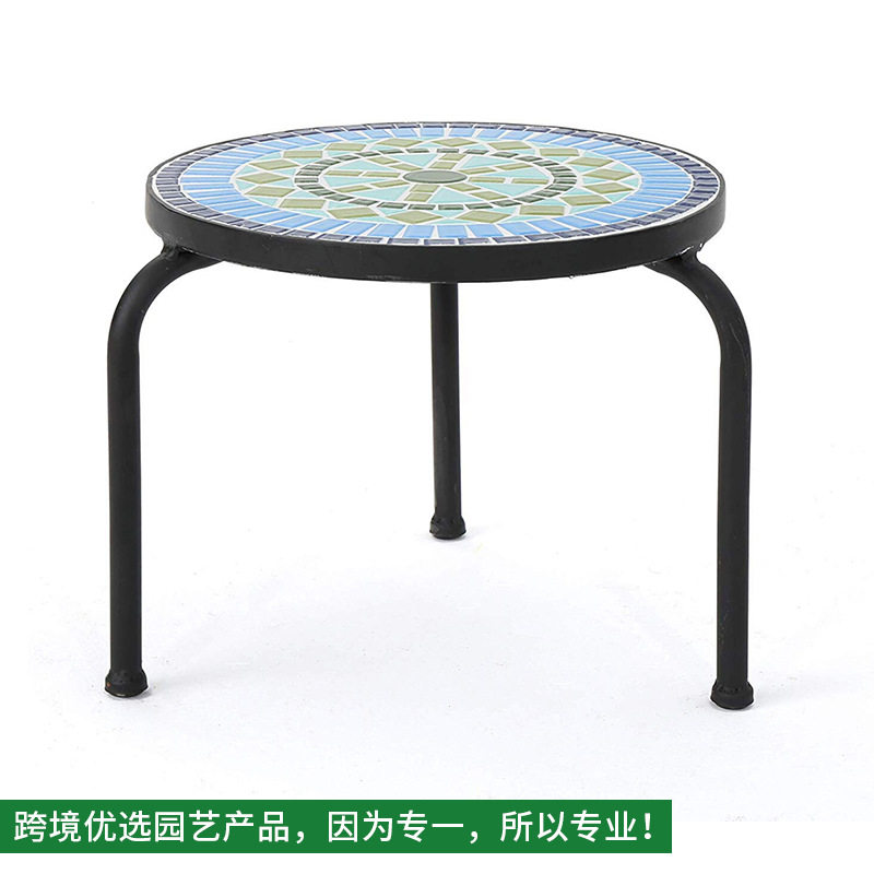 中式蓝绿色小清新圆形马赛克铁艺花架室内外阳台花园小桌子