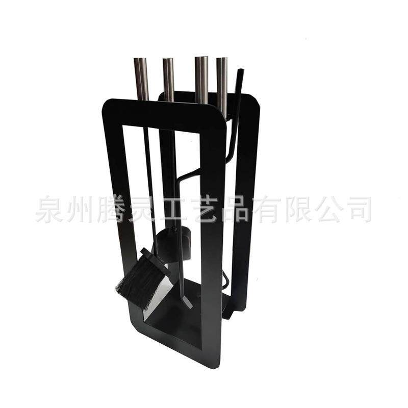 火壁炉炉壁TL25124工具四件套铁艺带配支架火钩火钳刷子铲子套装