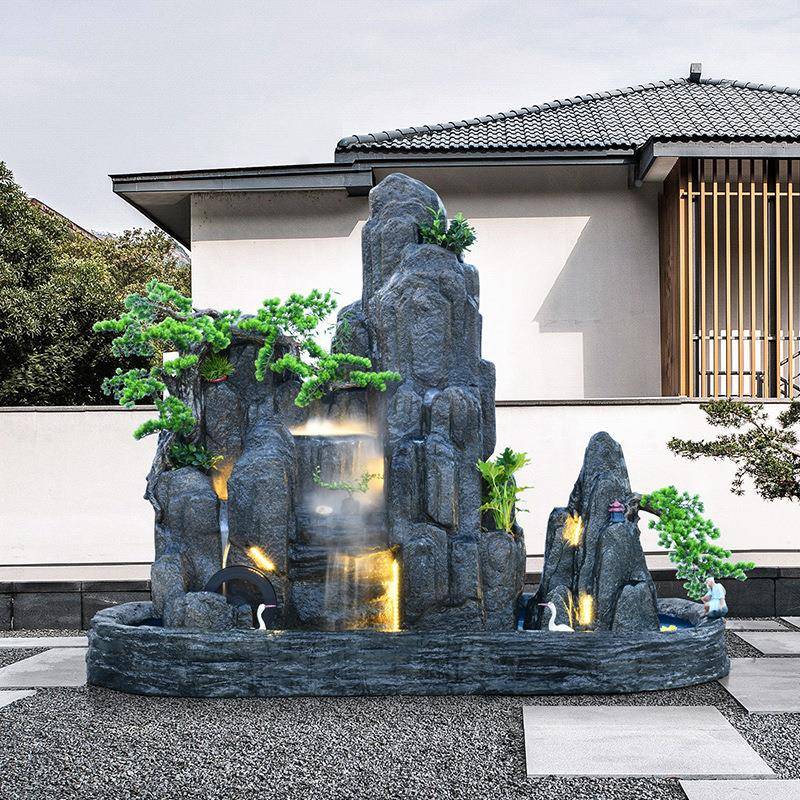 大型庭院假山别BMR流轮水喷泉鱼池室内外山水盆造景景墅花园风水