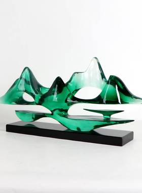 MC-TY-42新中式山雾山海假摆件样板房玄关品树脂摆设酒柜云隔断柜