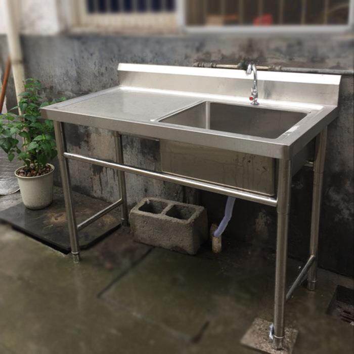 简水槽带支易食堂商用洗菜水盆工台不锈作钢架子槽水台台面一体切