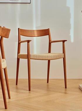 船椅书房椅藤会客椅餐桨椅46708橡木绳编椅子扶手樱桃木茶台椅椅