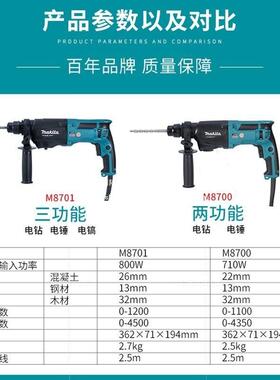 牧田电makitaM87轻0用1B锤电57238镐电钻家多功能型混凝土电动冲