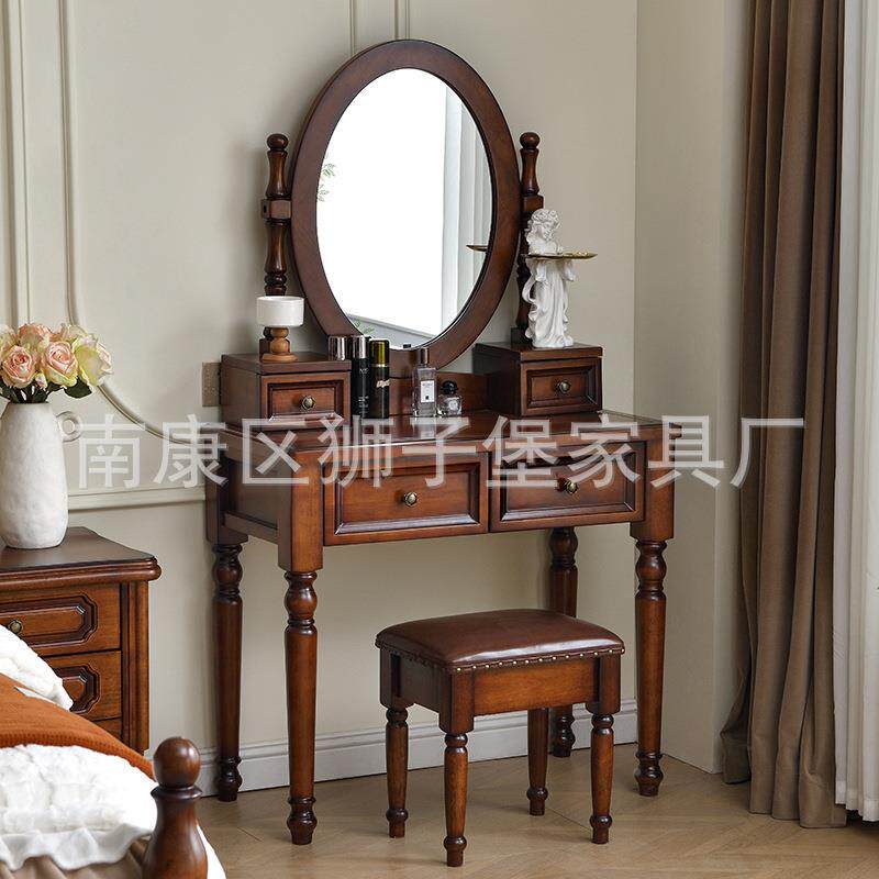 轻奢木梳妆台卧室镜子带式乡村化妆台凳XGA子组合意式实欧式白美