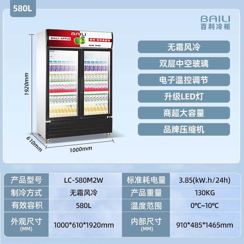 百利柜冰柜啤酒饮料冷藏展示柜鲜花保鲜柜立式冰双门ZUZ商用冰风