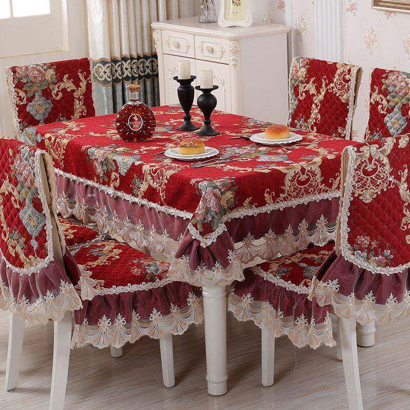R华5AAU奢欧餐桌布椅子套罩红色歺式椅套X椅垫套装家用圆形大圆桌