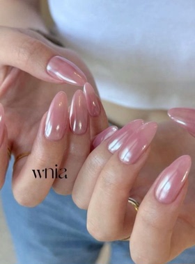 Sellora简约粉色纯色海莉穿戴甲手工中长款美甲绝美高级杏仁指甲