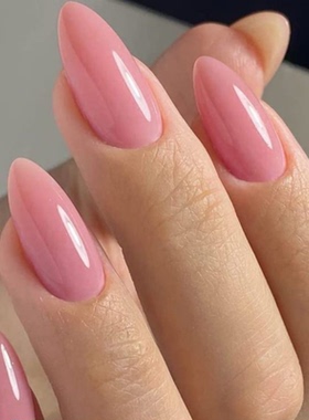 粉色裸色纯色海莉穿戴甲手工中长简约老钱美甲高级绝美杏仁指甲