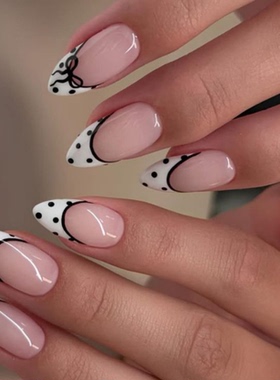 Sellora白色法式波点海莉穿戴甲手工中长款美甲高级杏仁指甲xq