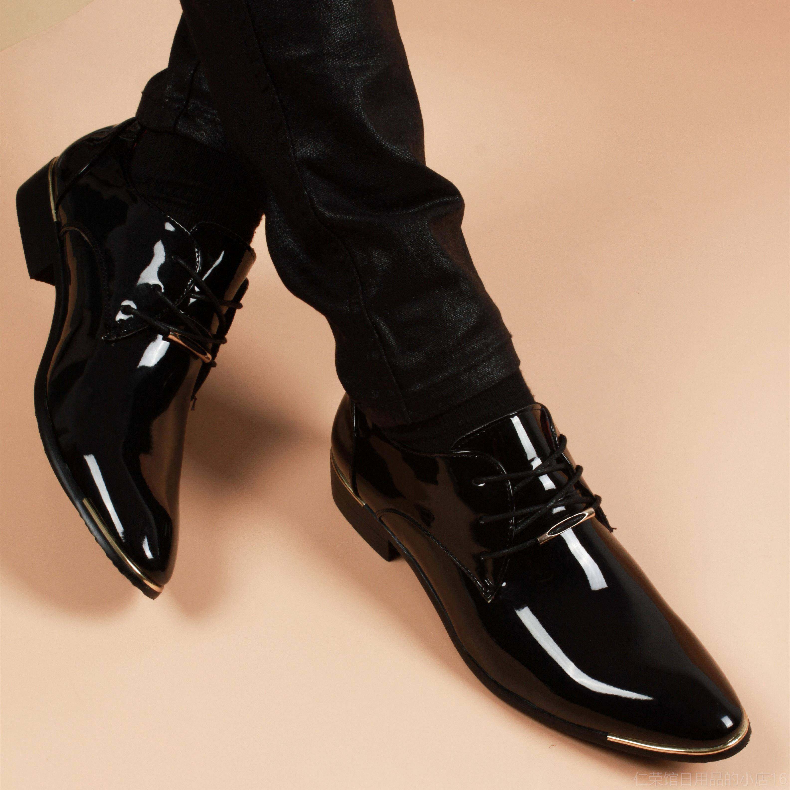 正品夏季正装皮闲鞋亮皮韩版尖皮头商务休增高潮发型师男真英伦工