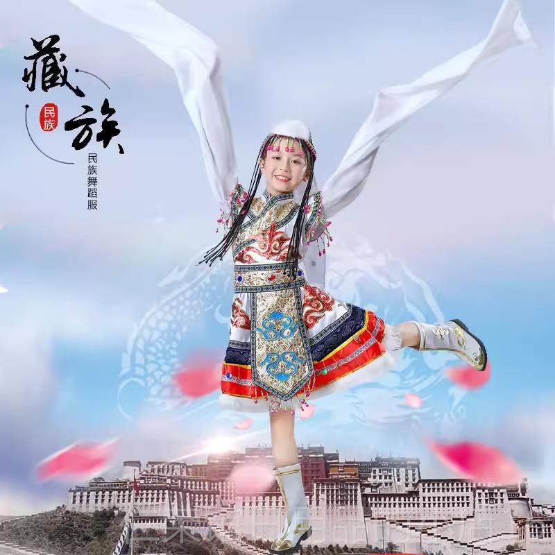 正品童藏族演出服学生幼儿园表演服蒙古水小袖舞蹈女童少数服民儿