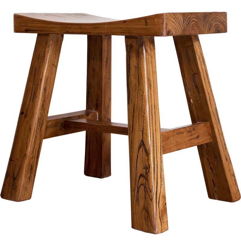 老榆木餐凳实木家用方板凳时尚元宝凳简约换鞋马鞍凳原木凹面