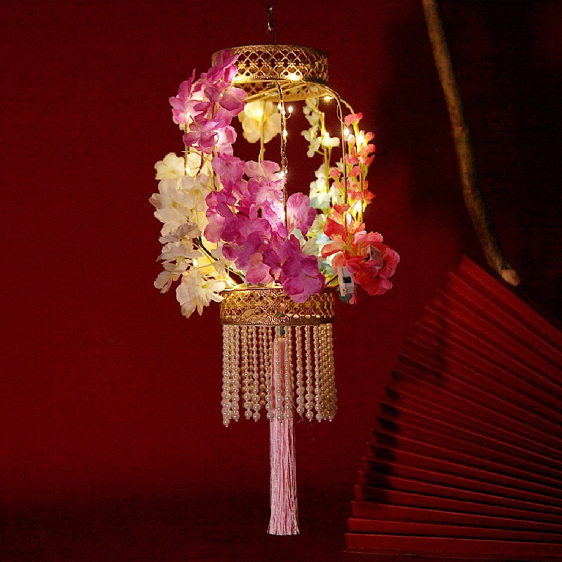 花灯铁艺仿真花朵发光手提步摇灯笼跳舞蹈汉服道具成品复古风宫灯