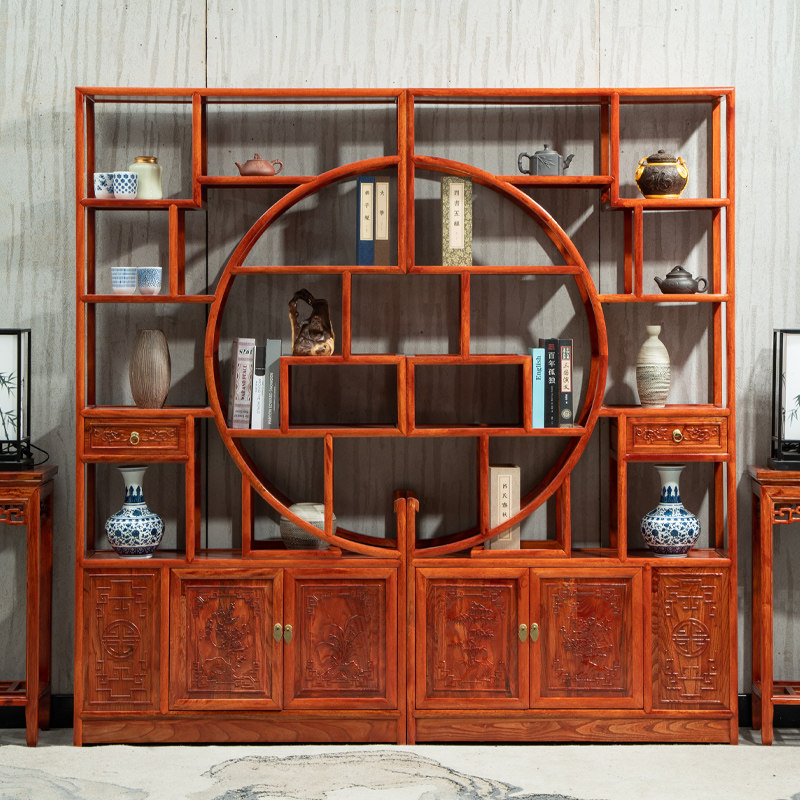 新博古架实木中式多宝阁茶叶展示柜仿古客厅简约隔断置物菠萝格木