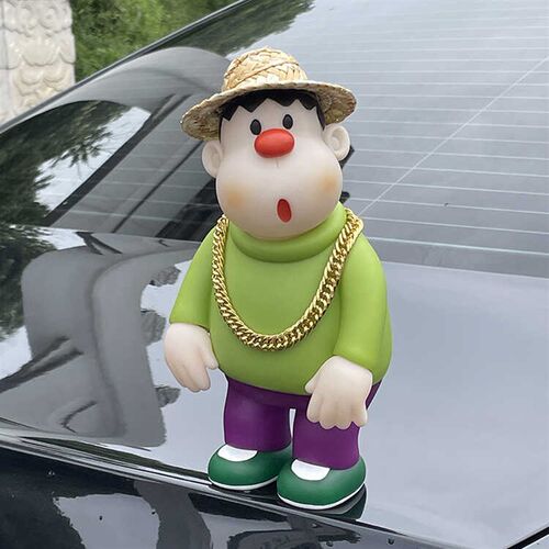 抖音爆款歪头呆萌可爱小胖虎车载摆件车顶后备箱汽车挂件公仔玩偶
