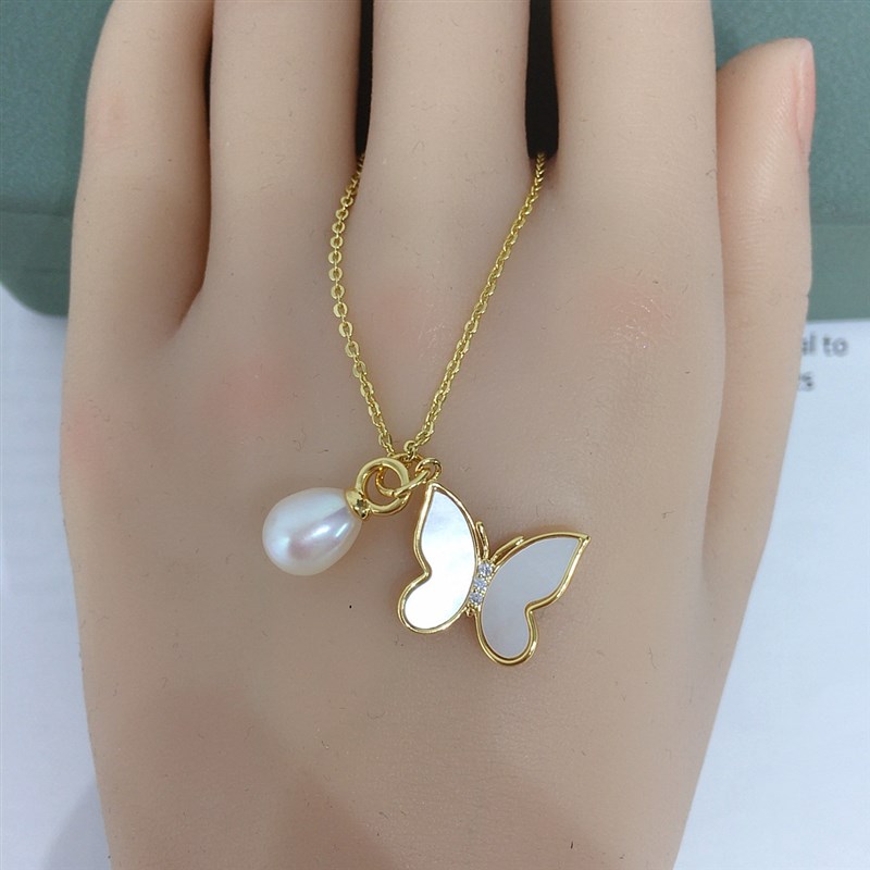 诸暨珍珠源产地天然淡水珍珠吊坠蝴蝶天然海贝贝母珍珠吊坠首饰
