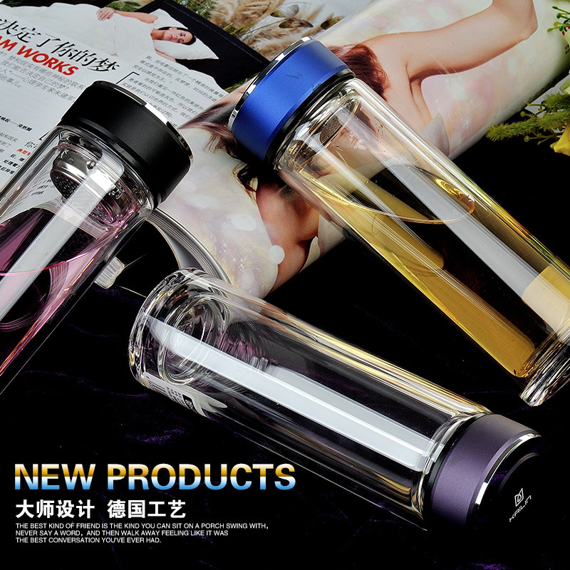 凯霖双层玻璃杯耐热杯子女学生韩版透明水杯创意潮流便携随手茶杯