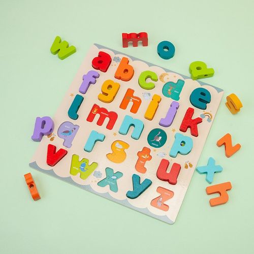 木质串珠26个字母拼板儿童早教益智小写字母认知数字木质画画玩具