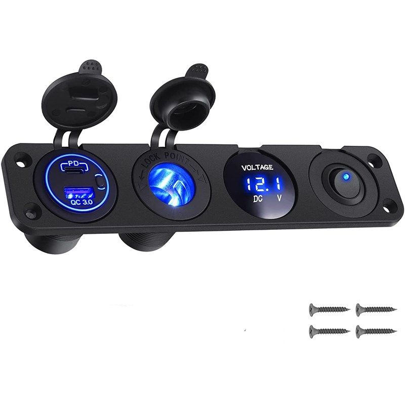 汽车点烟器插座USB车载充电器电压表改装点烟器总成带开关12Vusb