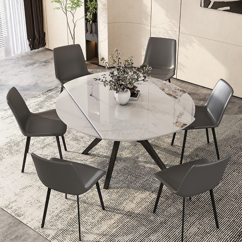 岩板折叠餐桌可变圆桌现代简约家用小户型方圆两用多功能伸缩餐桌