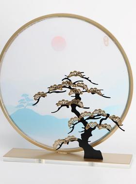 轻奢新中高式铁艺假山样板间书玄房关PBS柜摆件酒店装办公桌端软