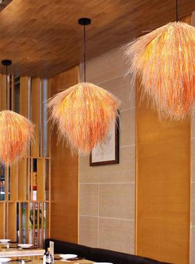 田园风草帽吊20597藤灯竹编艺编灯农织家餐鸟厅现代简约巢led餐厅