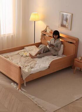 全实木儿童床学单带护栏孩简约风生人床榉木床男女孩多功能VQG儿
