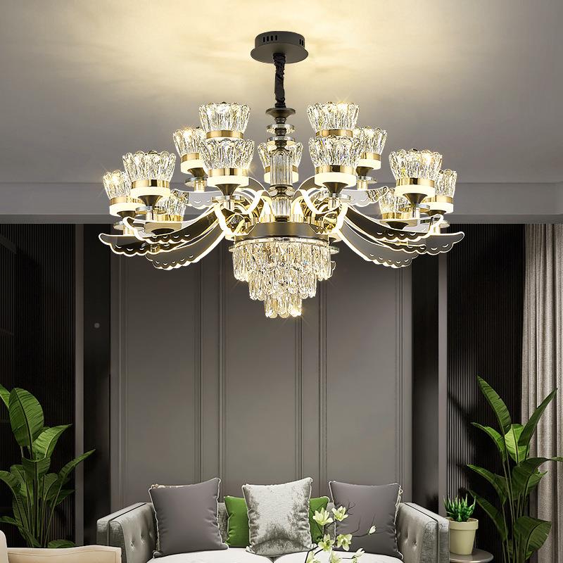 轻奢水吊新款灯6801发光水晶客厅灯主灯现代晶简约餐厅卧室K臂9水