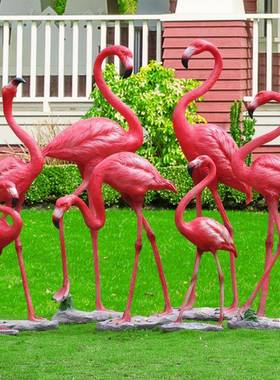 玻璃火烈鸟雕景塑摆件火烈鸟水池造花园钢动仿真物婚庆道具模型草